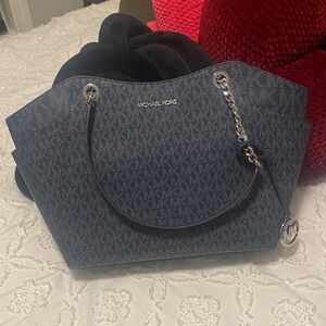 Michael Kors Navy Shoulder Bag with Silver Accents